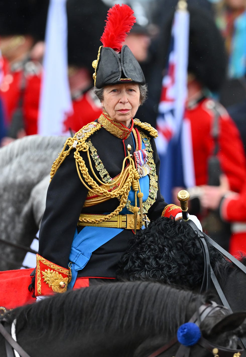 london, england may 06: princess anne, princess royal rides on horseback behind the gold state coach carrying the newly crowned king and queen consort as they travel down the mall during the coronation of king charles iii and queen camilla on may 06, 2023 in london, england. the coronation of charles iii and his wife, camilla, as king and queen of the united kingdom of great britain and northern ireland, and the other commonwealth realms takes place at westminster abbey today. charles acceded to the throne on 8 september 2022, upon the death of his mother, elizabeth ii. (photo by dan mullan/getty images)