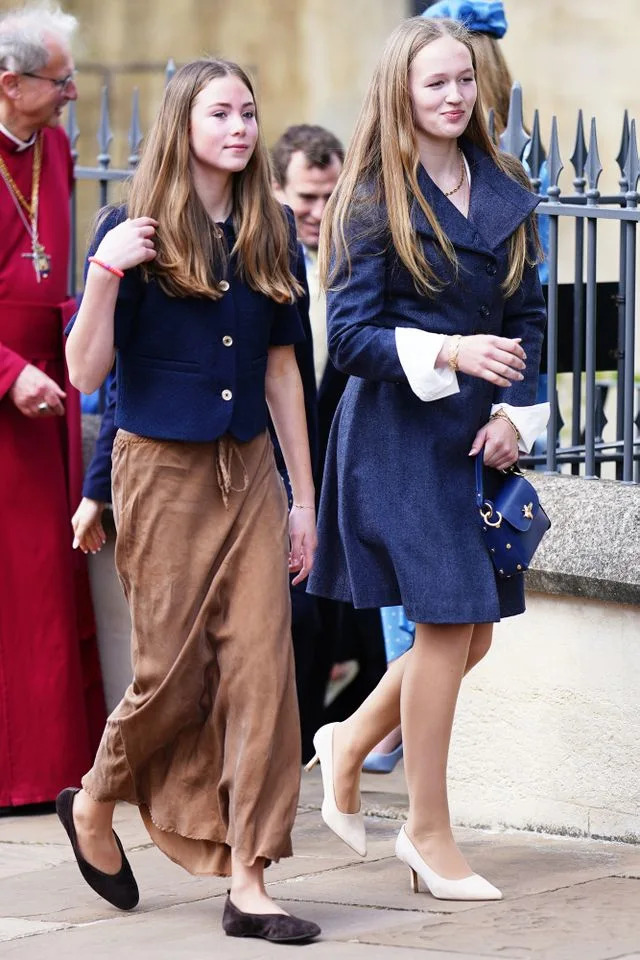 Harriet Sperling's daughter Georgina and Savannah Phillips leave after attending the Easter Service at St George's Chapel, Windsor Castle on April 5, 2026.Credit: Aaron Chown/PA Images via Getty