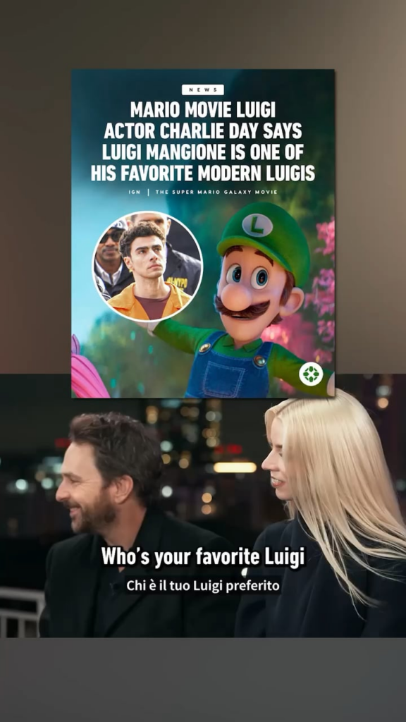 Stefano Rapone, host from Tintoria Podcast, asks Charlie Day “who’s your favorite Luigi in recent American history?”