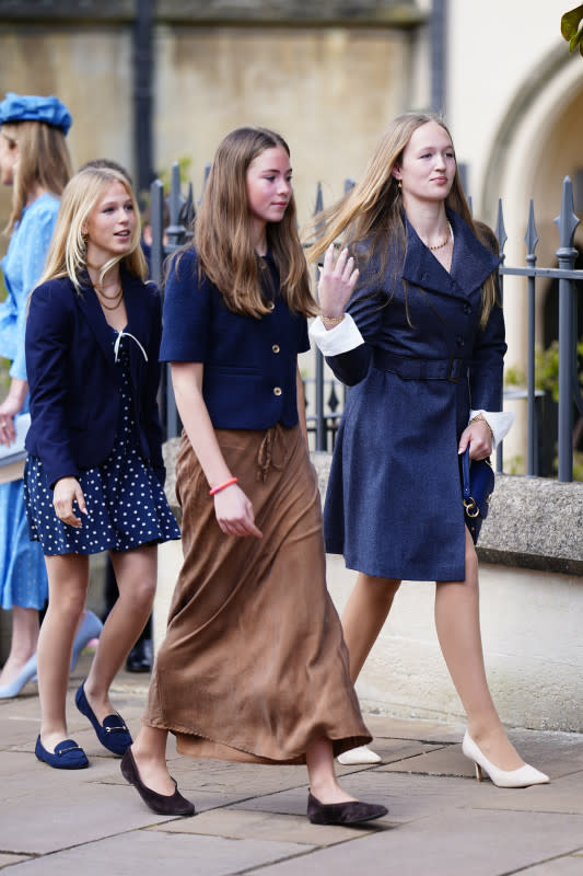 Isla Phillips, Harriet Sperling's daughter Georgina and Savannah Phillips leave after attending the Easter Service at St George's Chapel, Windsor Castle, Berkshire. Picture date: Sunday April 5, 2026. (Photo by Aaron Chown/PA Images via Getty Images)Aaron Chown/PA Images via Getty Images