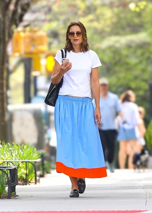 Katie Holmes wears the Leset Margo crewneck tee for The A-List Edidt