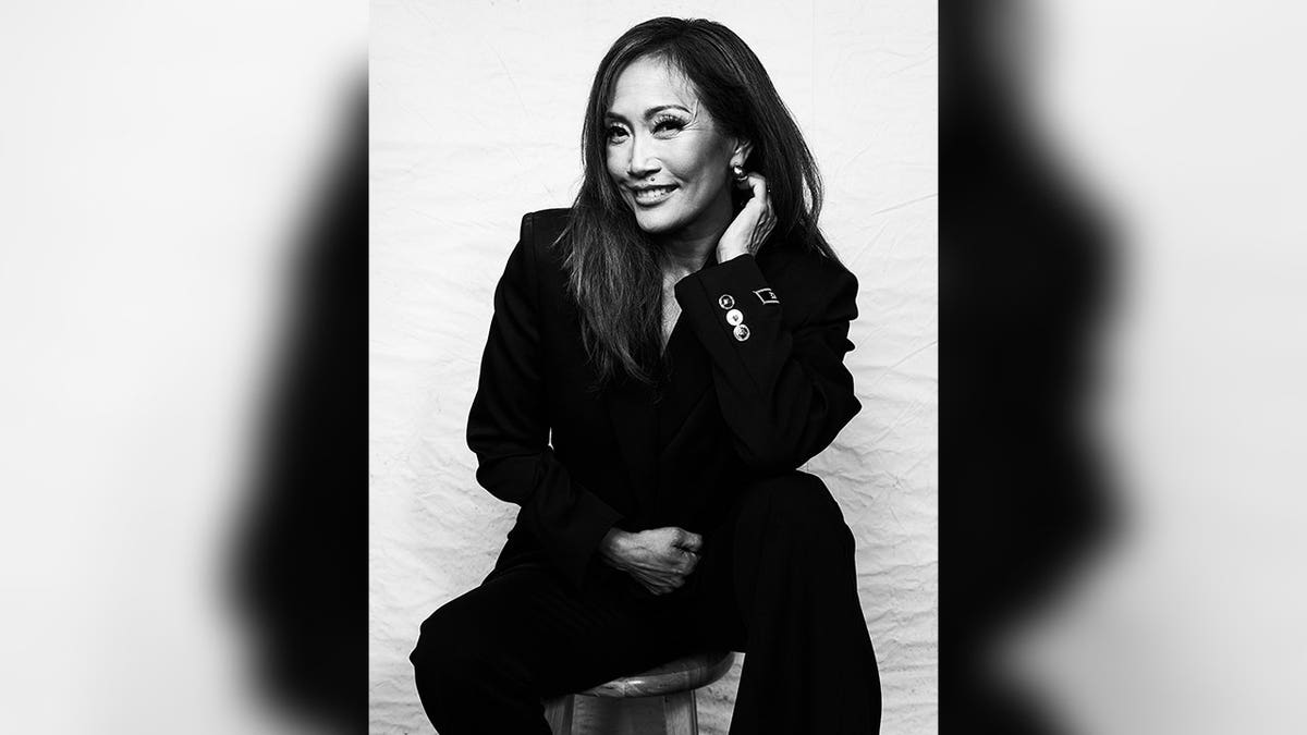 carrie ann inaba black and white portrait