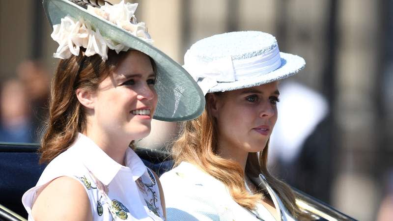 Princess Eugenie and Princess Beatrice attend Trooping the Colour in 2017. By: James Whatling/MEGA