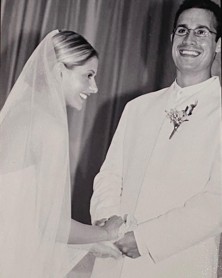 Sarah Michelle Gellar and Freddie Prinze Jr. smile on their wedding day on Sept. 1, 2002Credit: Sarah Michelle Gellar Instagram