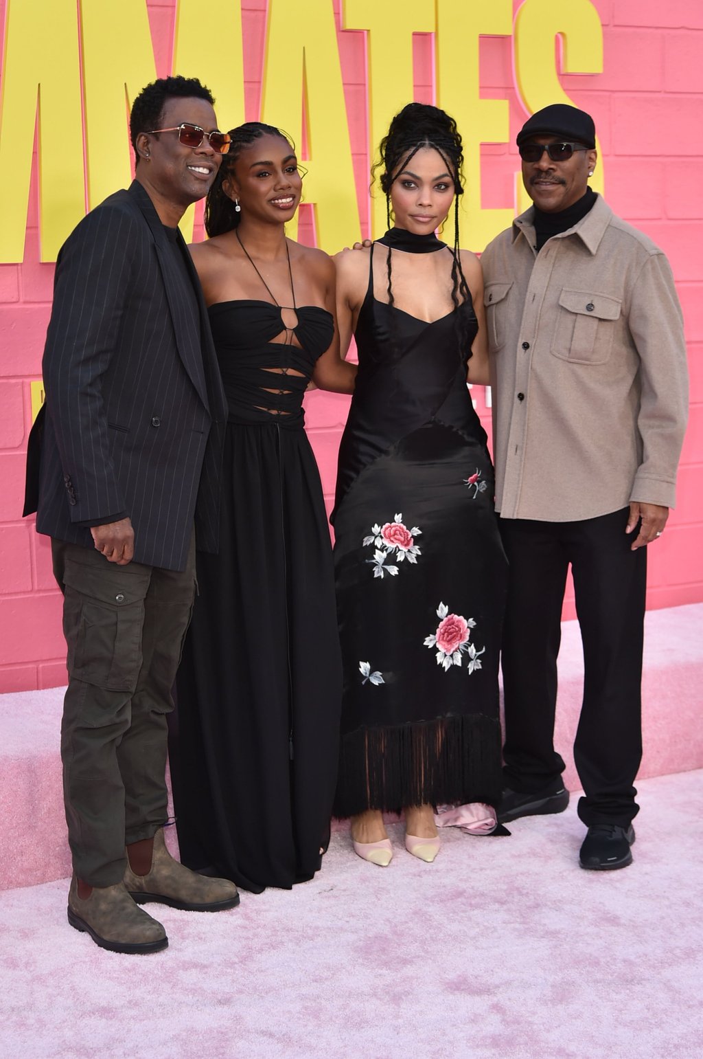 Chris Rock, Zahra Rock, Bella Murphy and Eddie Murphy celebrating the new film, Roommates. Photo: AP