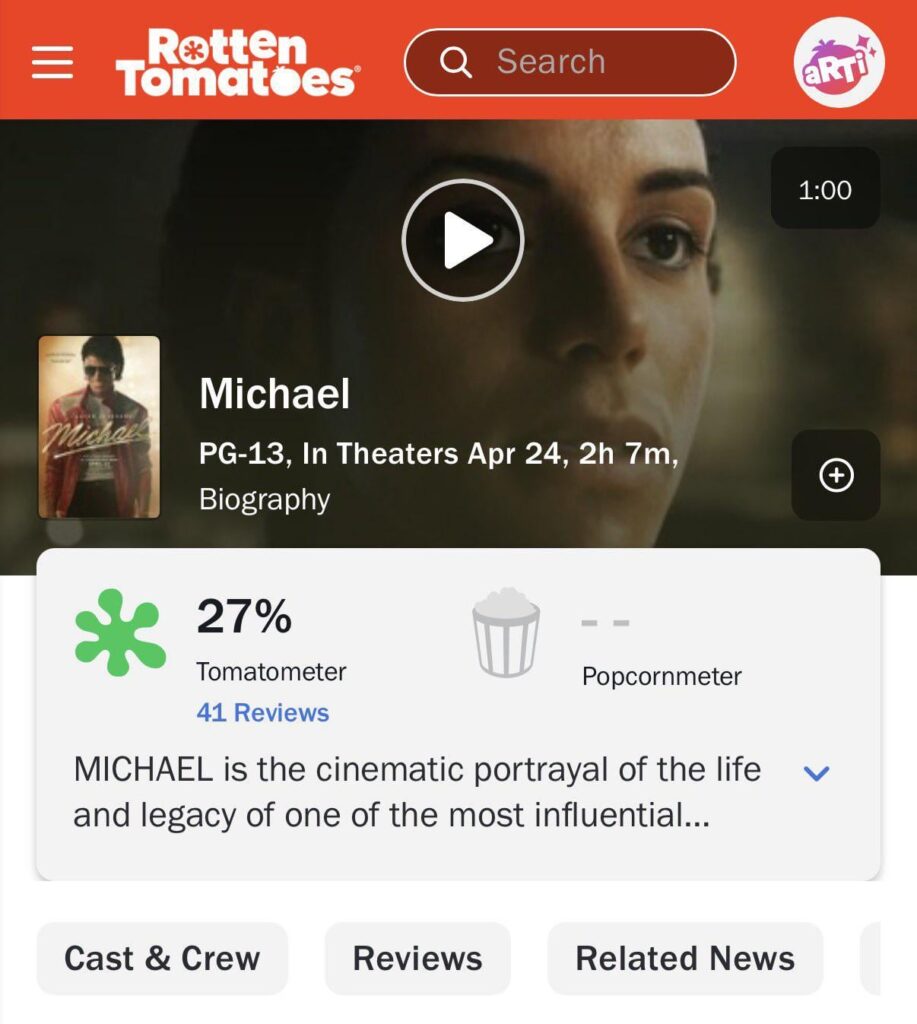 “Michael” debuts at 27% on Rotten Tomatoes