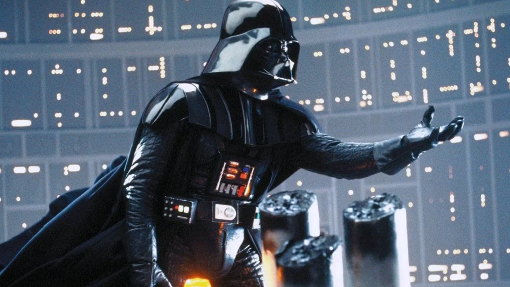 Darth Vader reaching out to Luke Skywalker in The Empire Strikes Back