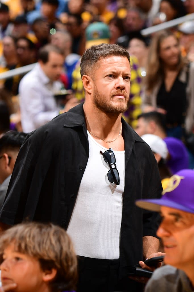 Dan Reynolds attends a game between the Houston Rockets and the Los Angeles Lakers on Saturday. NBAE via Getty Images