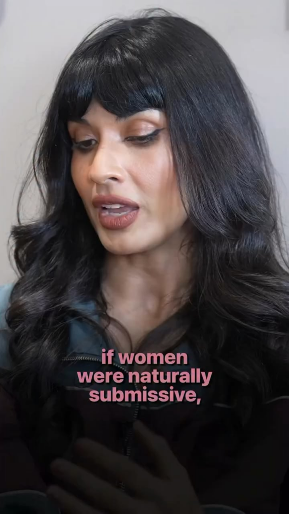 Jameela Jamil challenges the idea that women are naturally submissive and obedient Jameela Jamil challenges the idea that women are naturally submissive and obedient