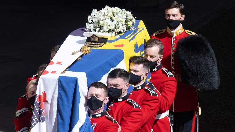 Prince Philip’s body is carried into his funeral in 2021. By: James Whatling/MEGA