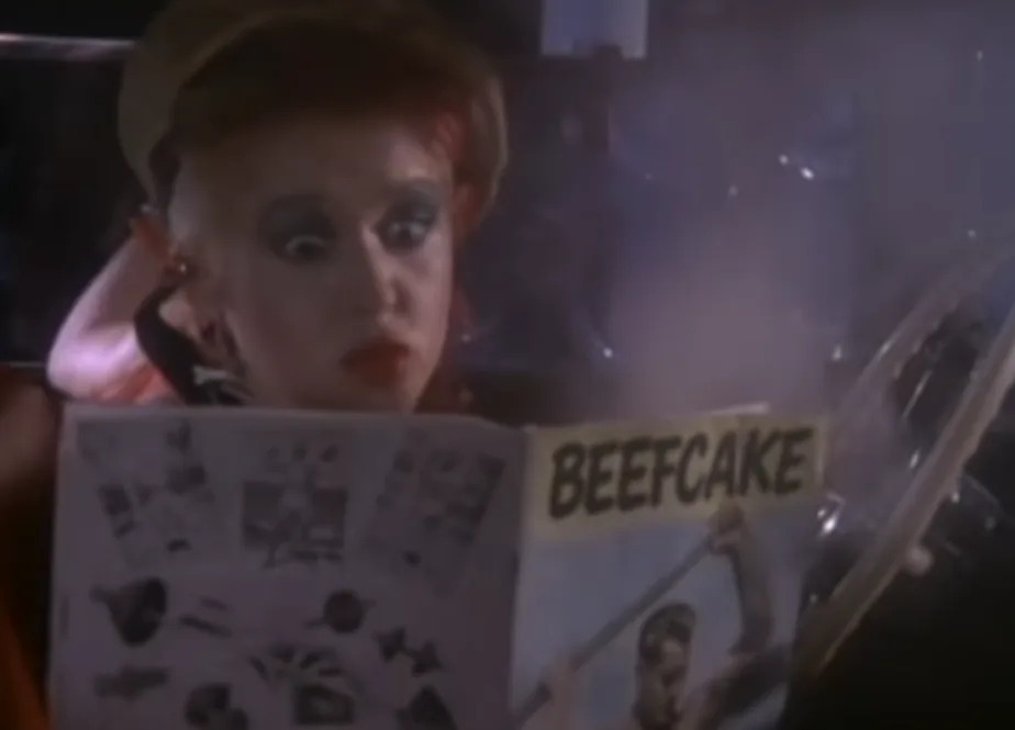 Cyndi Lauper in her "She Bop" music video