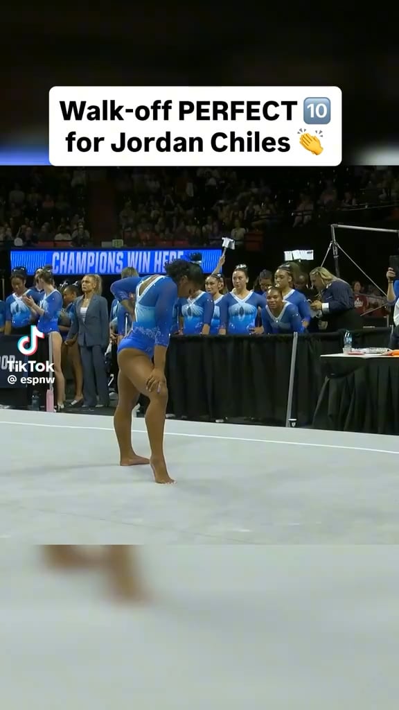 Jordan Chiles scoring a perfect ten (her eighth) on floor for UCLA