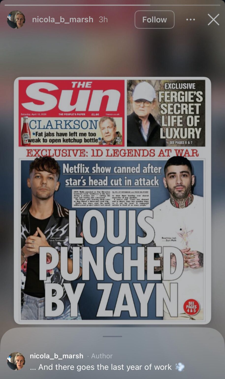 Director of the Zayn Malik and Louis Tomlinson documentary responded to the reports of a fight between them causing it to be scrapped, saying “And there goes the last year of work💨”