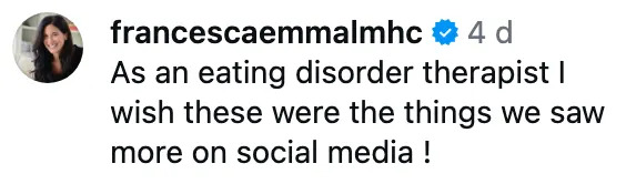 A person expresses a desire for more positive content on social media, emphasizing their perspective as an eating disorder therapist
