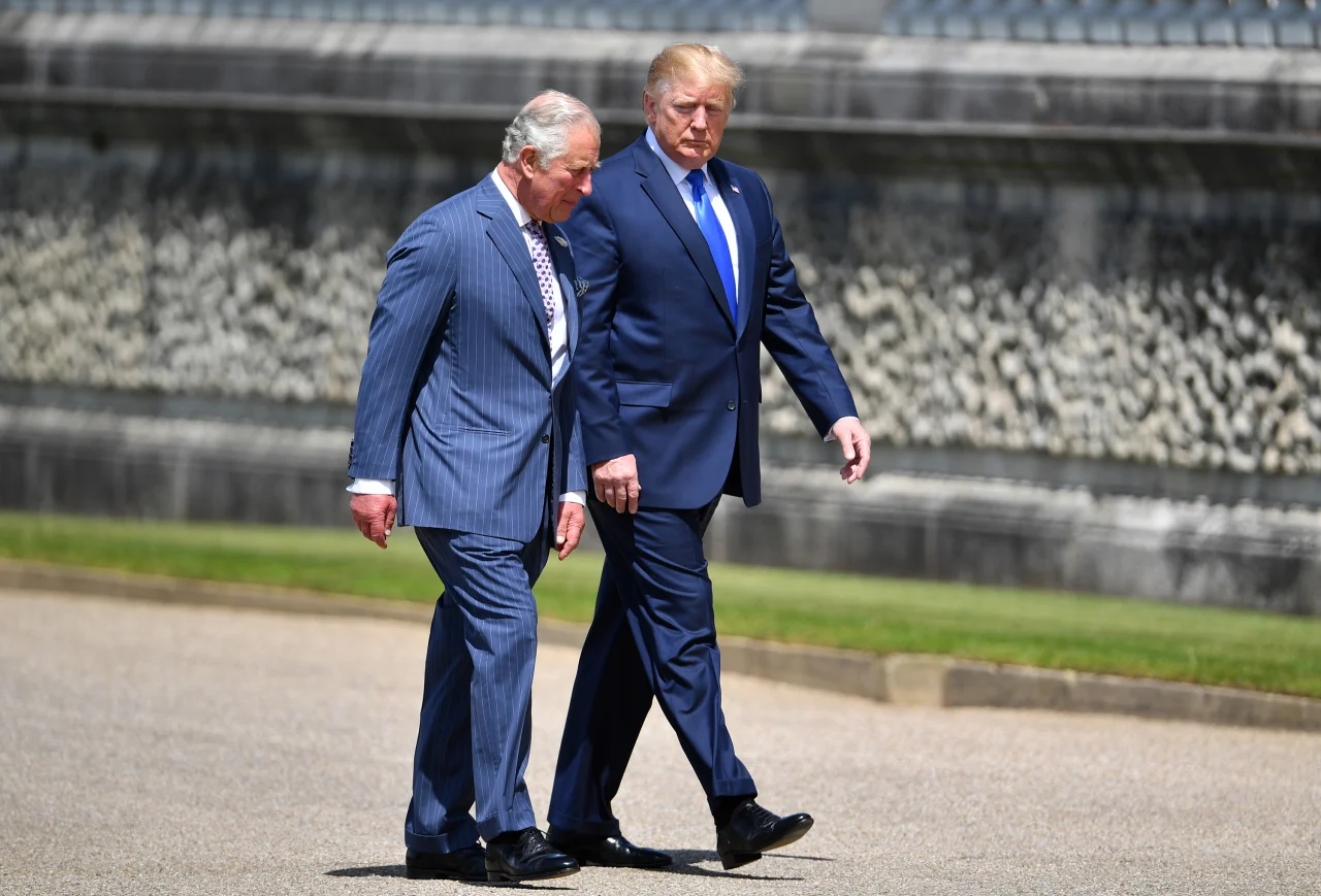 US President Donald Trump is greeted by Charles in London in 2019.