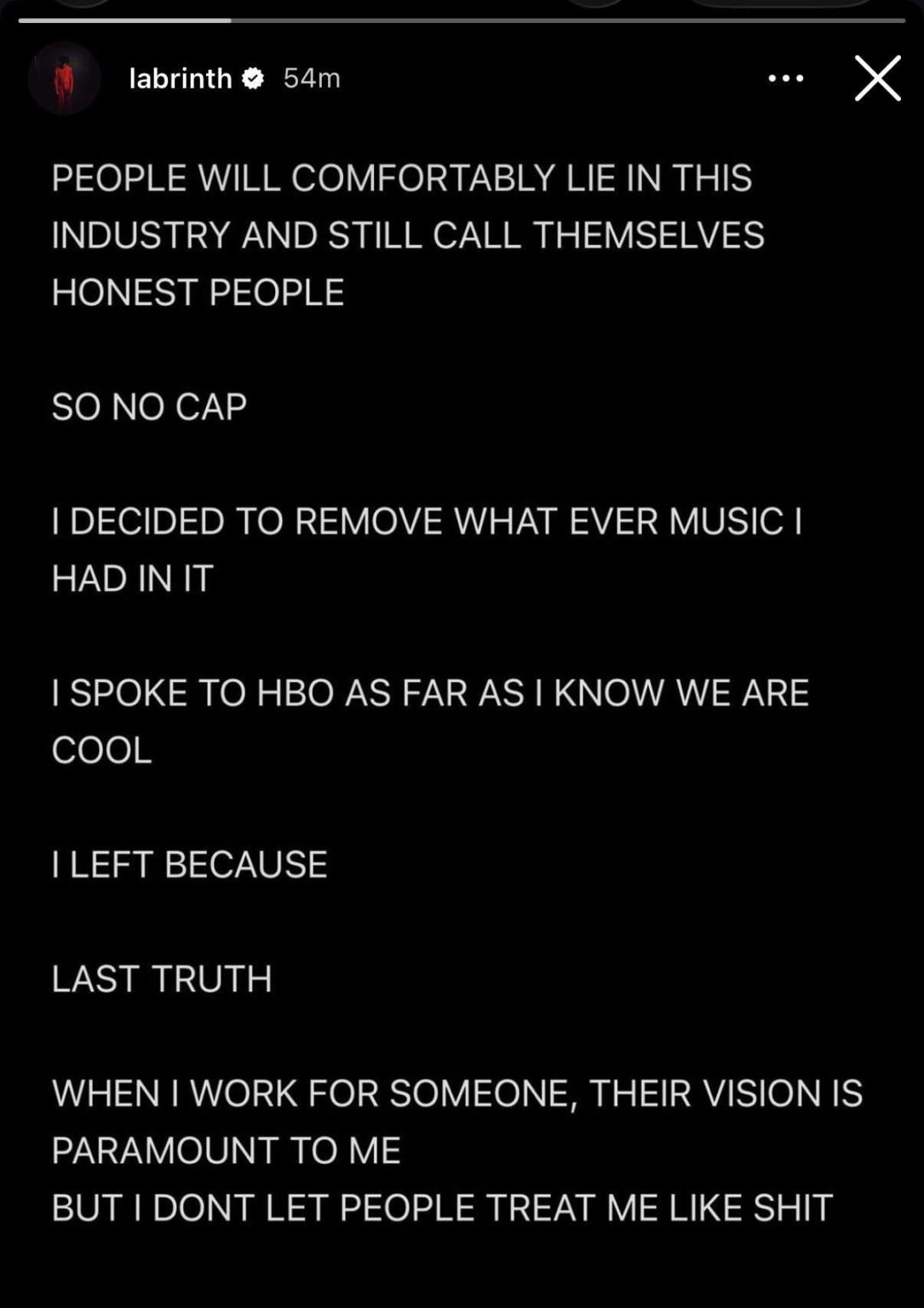 Labrinth latest statement via Instagram stories on why his music was withdrawn from Euphoria season 3