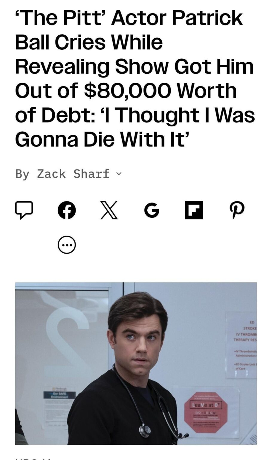 ‘The Pitt’ Actor Patrick Ball Cries While Revealing Show Got Him Out of $80,000 Worth of Debt: ‘I Thought I Was Gonna Die With It’