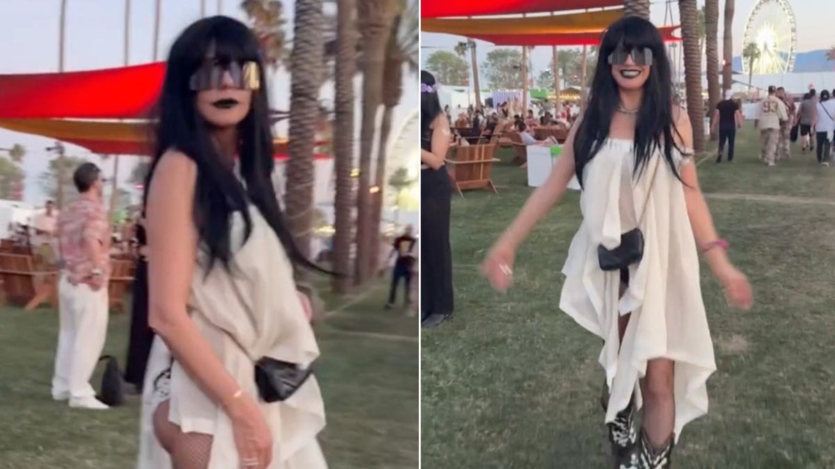 Supermodel Heidi Klum sports dark wig at Coachella