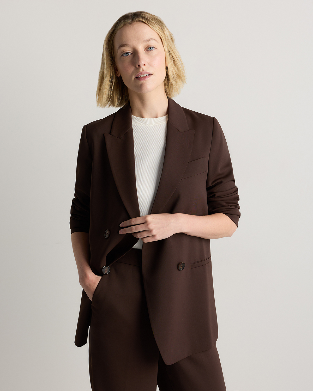Stretch Crepe Relaxed Double-Breasted Blazer