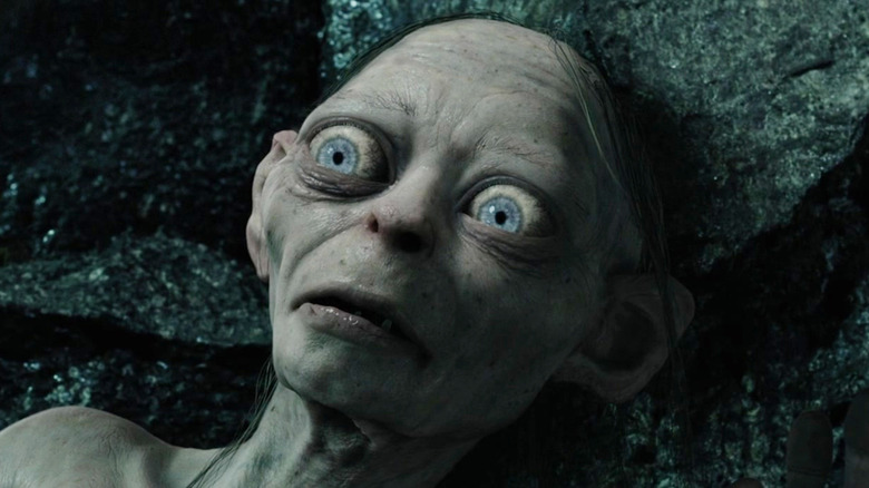 Andy Serkis looking alarmed as Gollum in The Lord of the Rings: The Return of the King