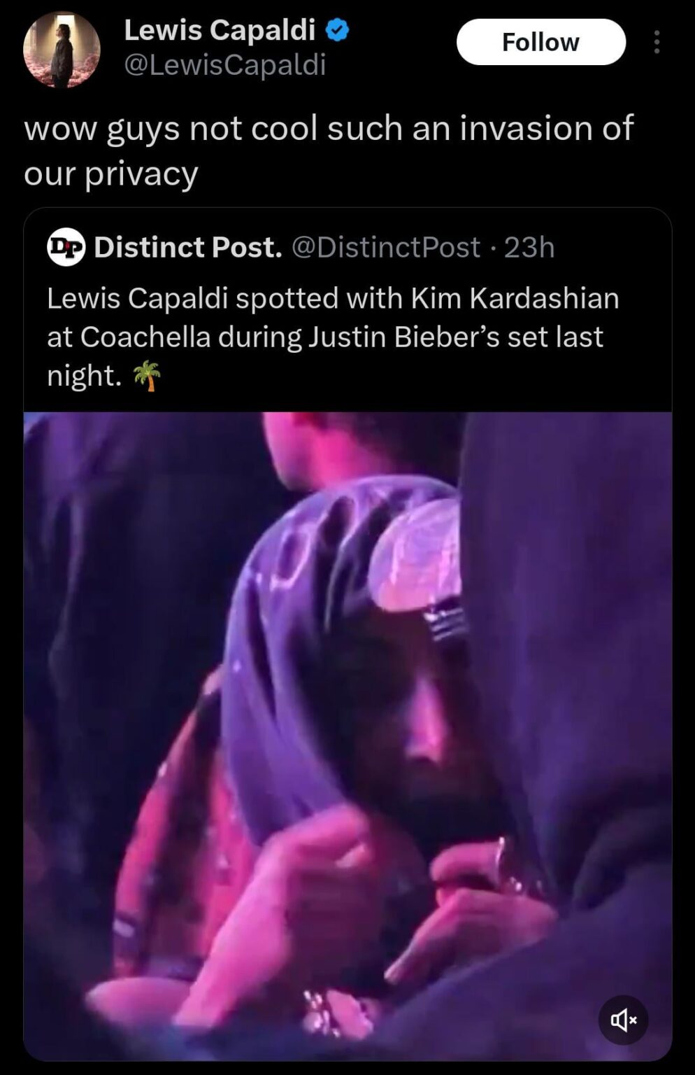 Lewis Capaldi replying to a tweet that mistook him for Lewis Hamilton