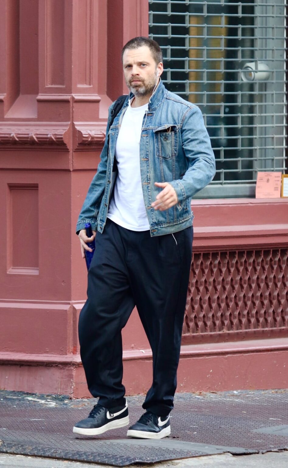 Sebastian Stan  (seemingly growing out his hair) was spotted in New York yesterday.
