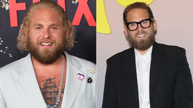 Jonah Hill at the 2021 premiere of "Don't Look Up" & in 2026 at a press junket for "Outcome"