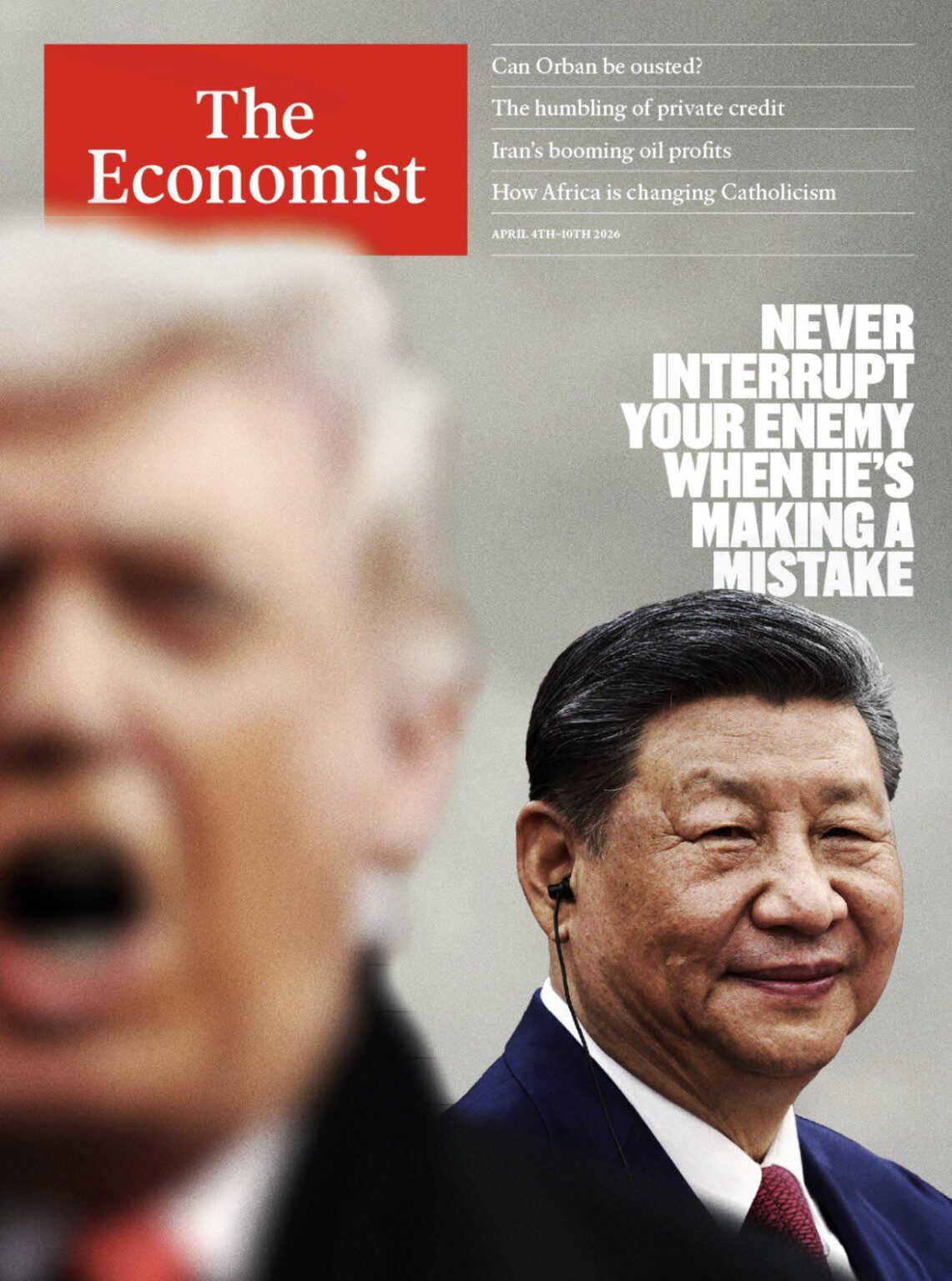 The Newest Economist Cover titled "Never Interrupt your enemy when he's making a mistake"
