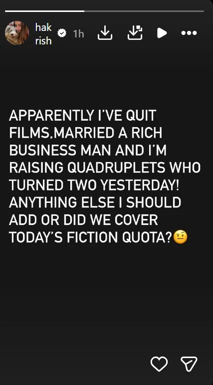 Screenshot of Trishas Instagram Story. Screenshot of Trishas Instagram Story.