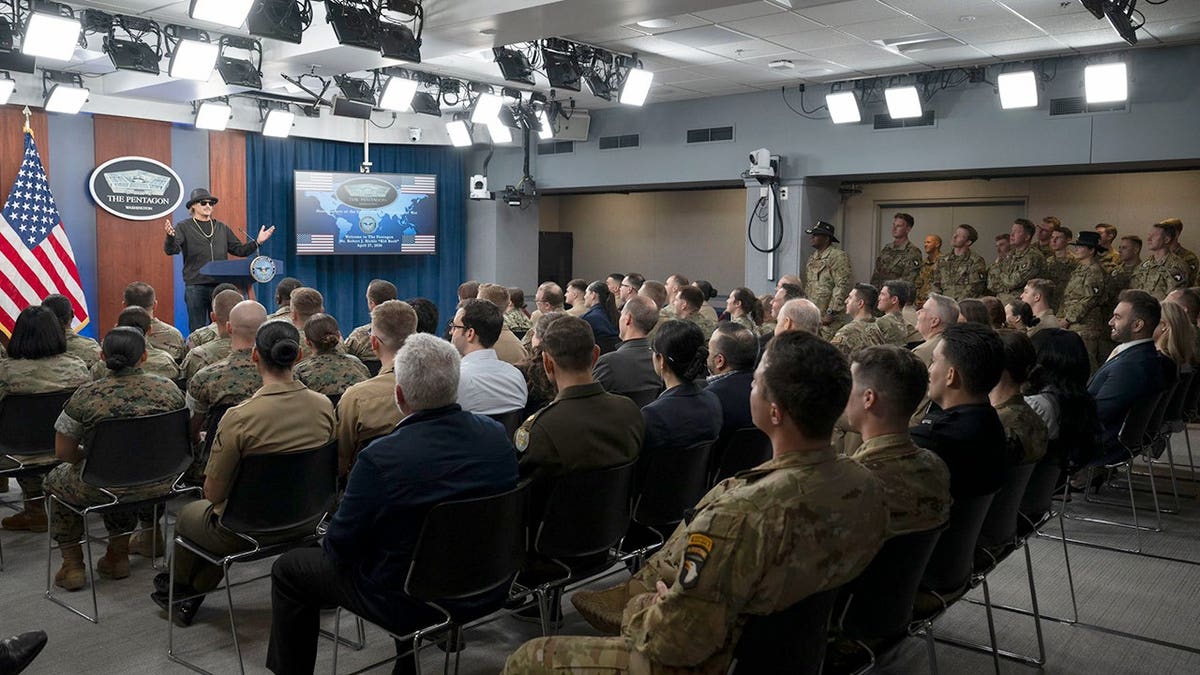 Kid Rock speaks at the Pentagon on April 27, 2026.