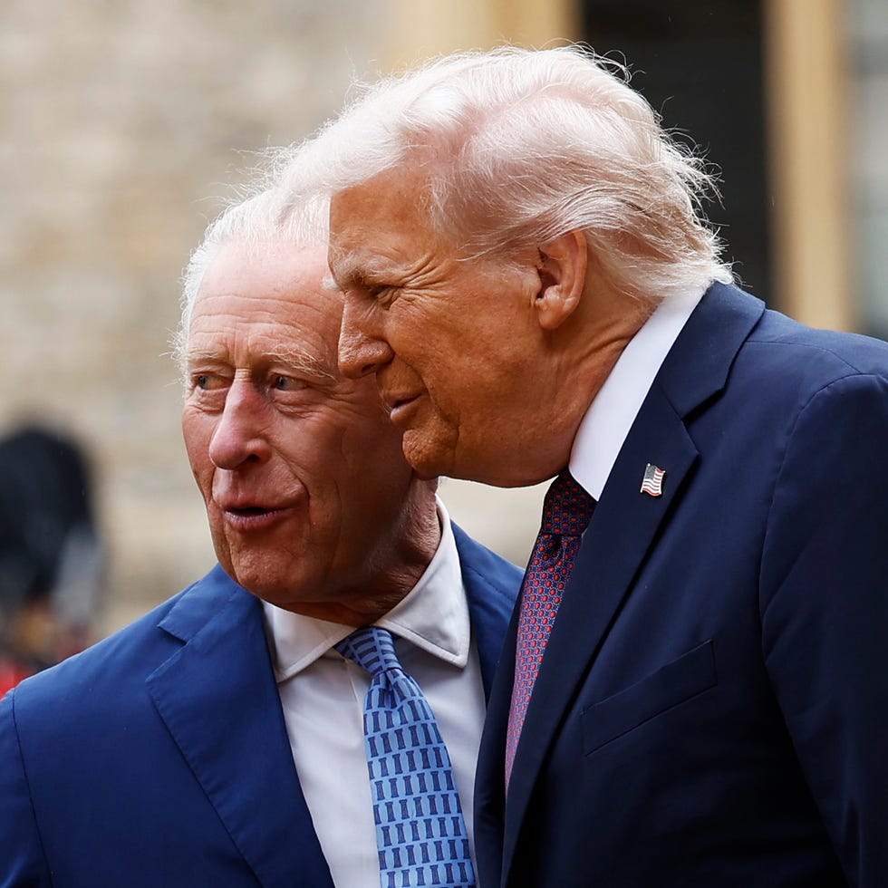 king charles iii and us president donald trump inspect the guard of honour during the state visit by the president of the united states of america at windsor castle on september 17, 2025 in windsor, england