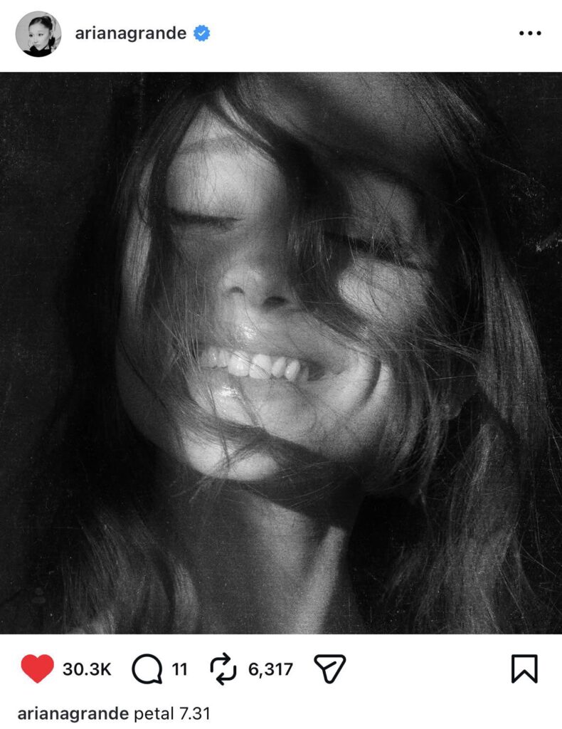 Ariana Grande announces her new album, ‘petal.’ Out July 31st.
