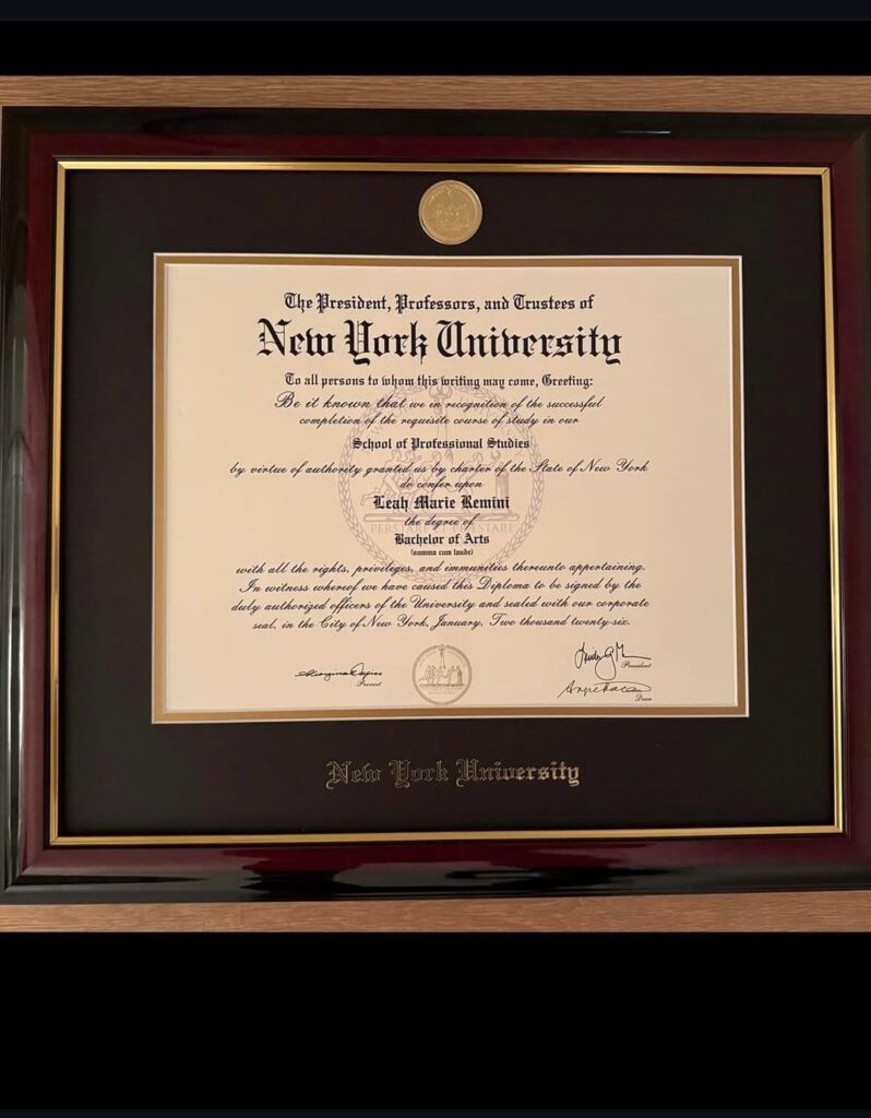 Leah Remini earned her Bachelor of Arts in Sociology with a concentration in Psychology, summa cum laude