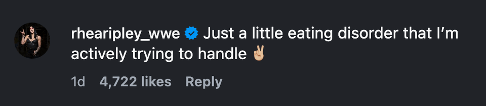 Rhea Ripley clears up rumors and addresses the reason for her having slimmed down: "Just a little eating disorder that I'm actively trying to handle."