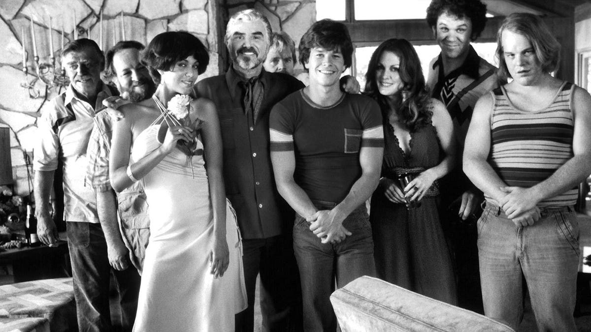 The cast of "Boogie Nights" in a photo from the set in 1997.