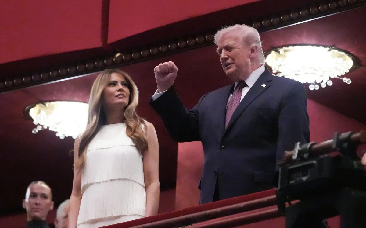 US President Donald Trump and US First Lady Melania Trump attend the opening night of "Chicago" at the Kennedy Center in Washington, DC, on March 31, 2026.
