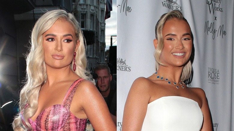 A split image of Molly-Mae Hague in 2019 and 2021