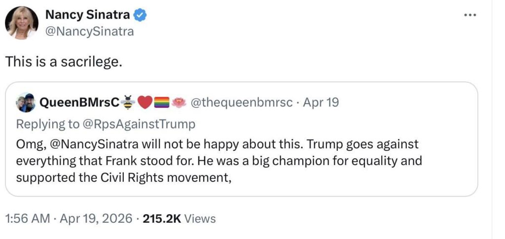 Nancy Sinatra Slams Trump for Sharing Frank Sinatra ‘My Way’ Video: ‘Sacrilege’