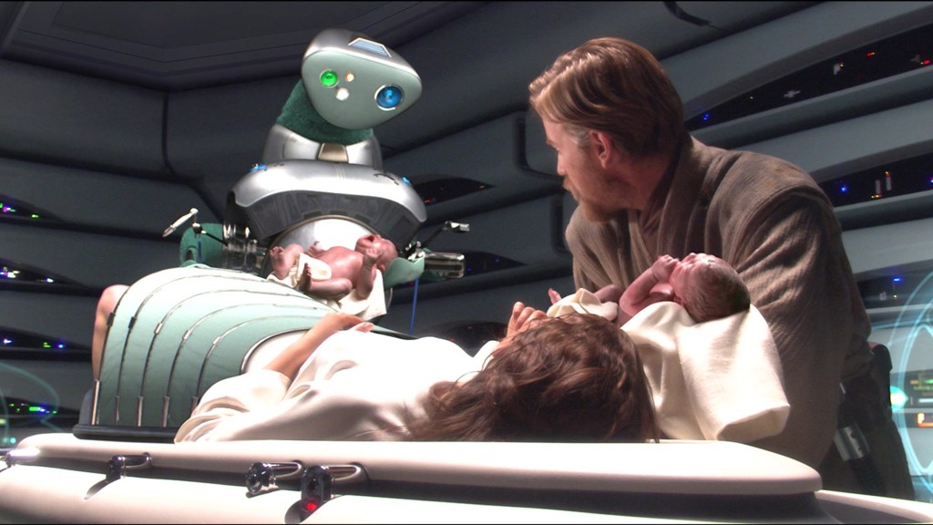Padme giving birth to Luke and Leia in Star Wars: Revenge of the Sith