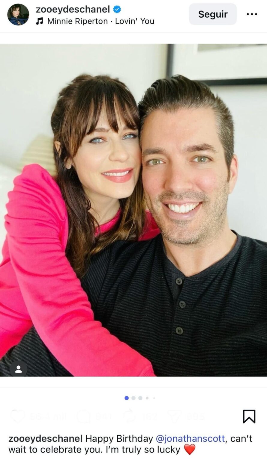 Zooey Deschanel wishes fiancé Jonathan Scott (plaid Property Brother) a happy 48th birthday