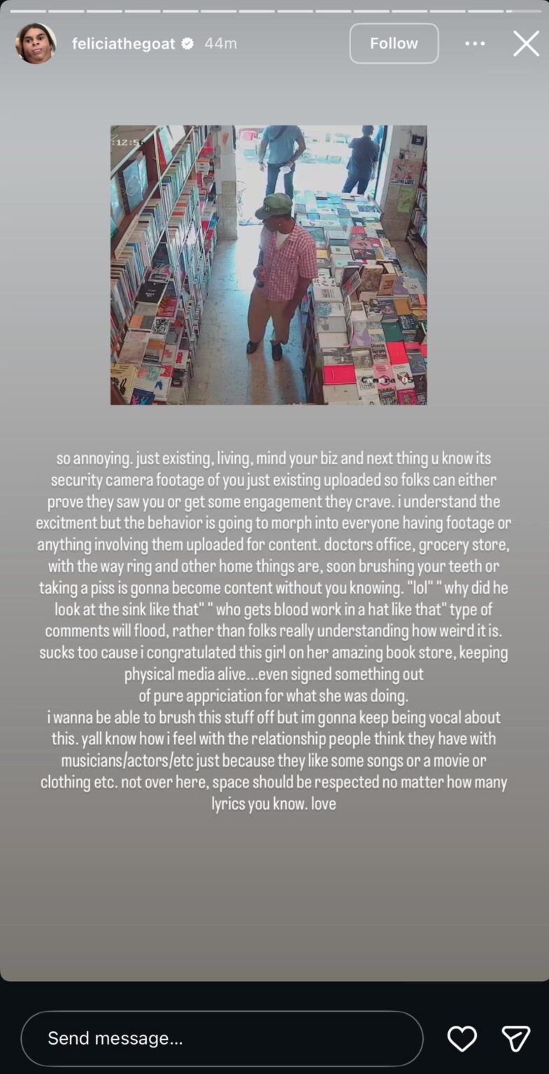 Tyler, the Creator takes to IG story to post about a fan who posted security footage of him shopping in their bookstore