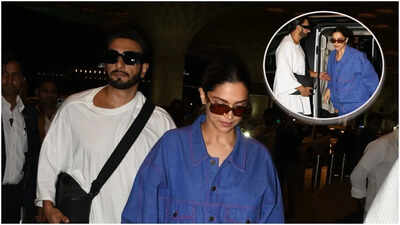 Ranveer Singh ensures mom-to-be Deepika Padukone is comfortable at every moment as the couple gets spotted at the airport