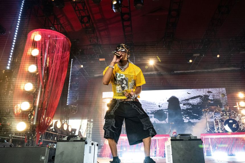 Singer D4vd performs onstage during Day 1 of Coachella Valley Music and Arts Festival on April 18, 2025 in Indio, California.