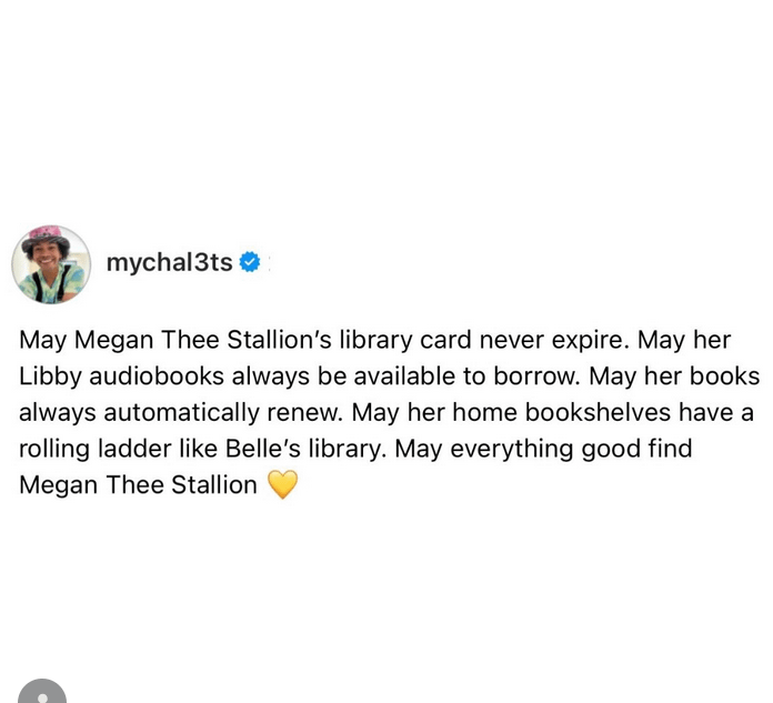 Mychal the Librarian posts in support of Megan Thee Stallion and it's very wholesome.