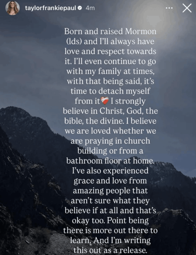 Taylor Frankie Paul leaves the Mormon church