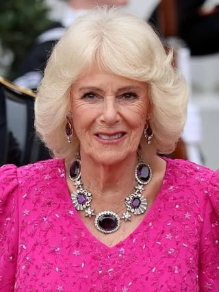 Camilla wears the Kent Amethyst Parure