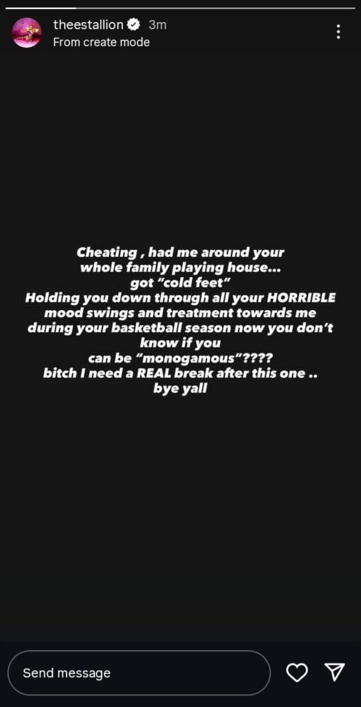 Megan Thee Stallion accuses Klay Thompson of cheating: “Cheating, had me around your whole family playing house... got “cold feet” Holding you down through all your HORRIBLE mood swings and treatment towards me during your basketball season now you don't know if you can be “monogamous”????”