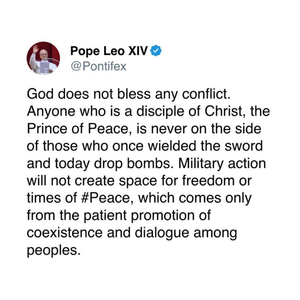 Pope Leo XIV releases new statement condemning the Trump administration for the Iran war.