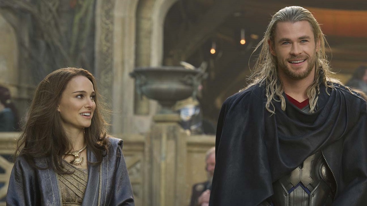 Jane Foster (Natalie Portman) wearing Asgardian robes, looks at Thor (Chris Hemsworth) in Thor the Dark World, a movie that What If...could make even more important.