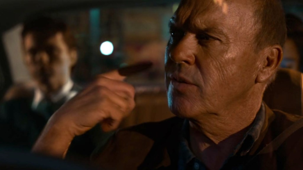 Michael Keaton as Adrian Toomes speaking to Tom Holland as Peter Parker in Spider-Man: Homecoming (2017)